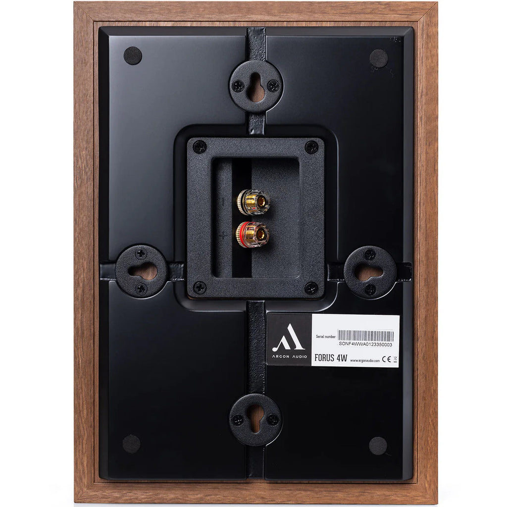 Argon Audio Forus 4 wall-mounted in-wall and outdoor speakers with sleek black design, suitable for outdoor or indoor audio installation.