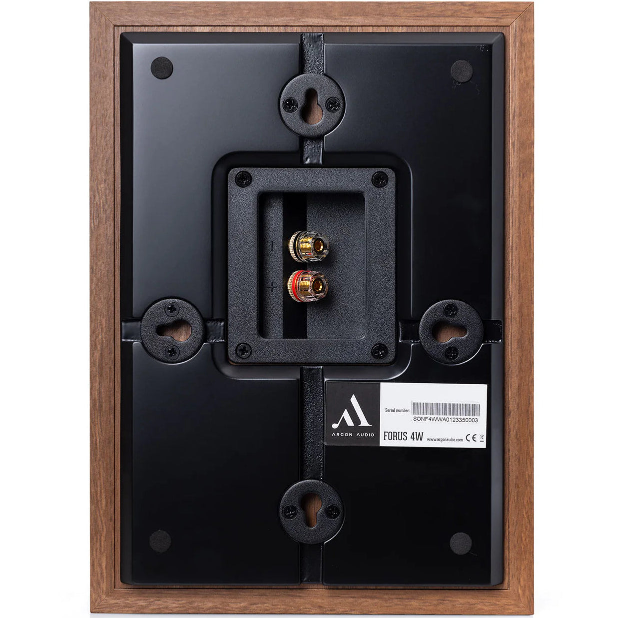 Argon Audio Forus 4 wall-mounted in-wall and outdoor speakers with sleek black design, suitable for outdoor or indoor audio installation.