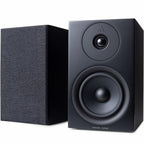 Argon Audio Forus 5 passive bookshelf speakers with black finish, showing front view with drivers and grille.