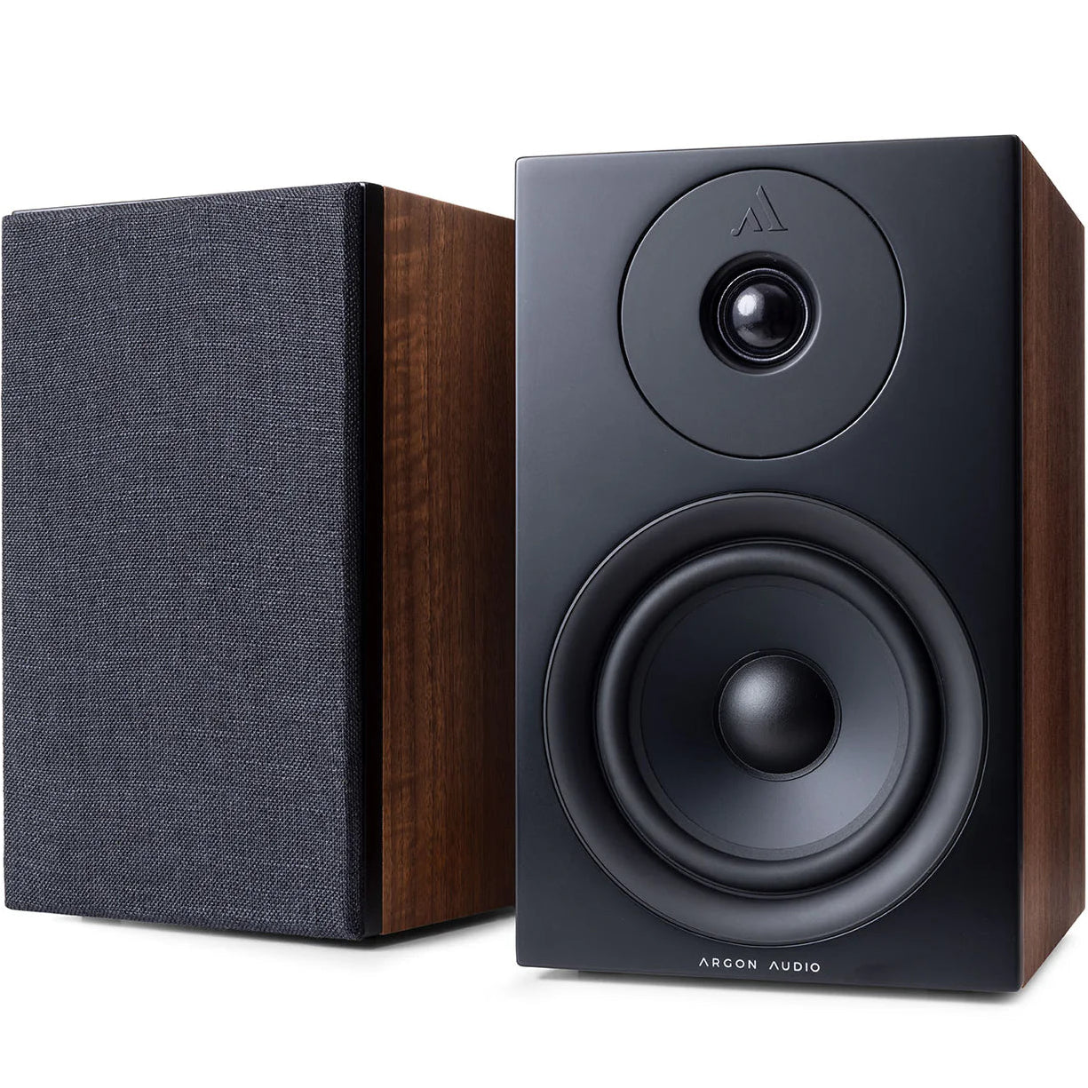Argon Audio Forus 5 passive bookshelf speakers with wood finish and sleek design, ideal for home audio systems.