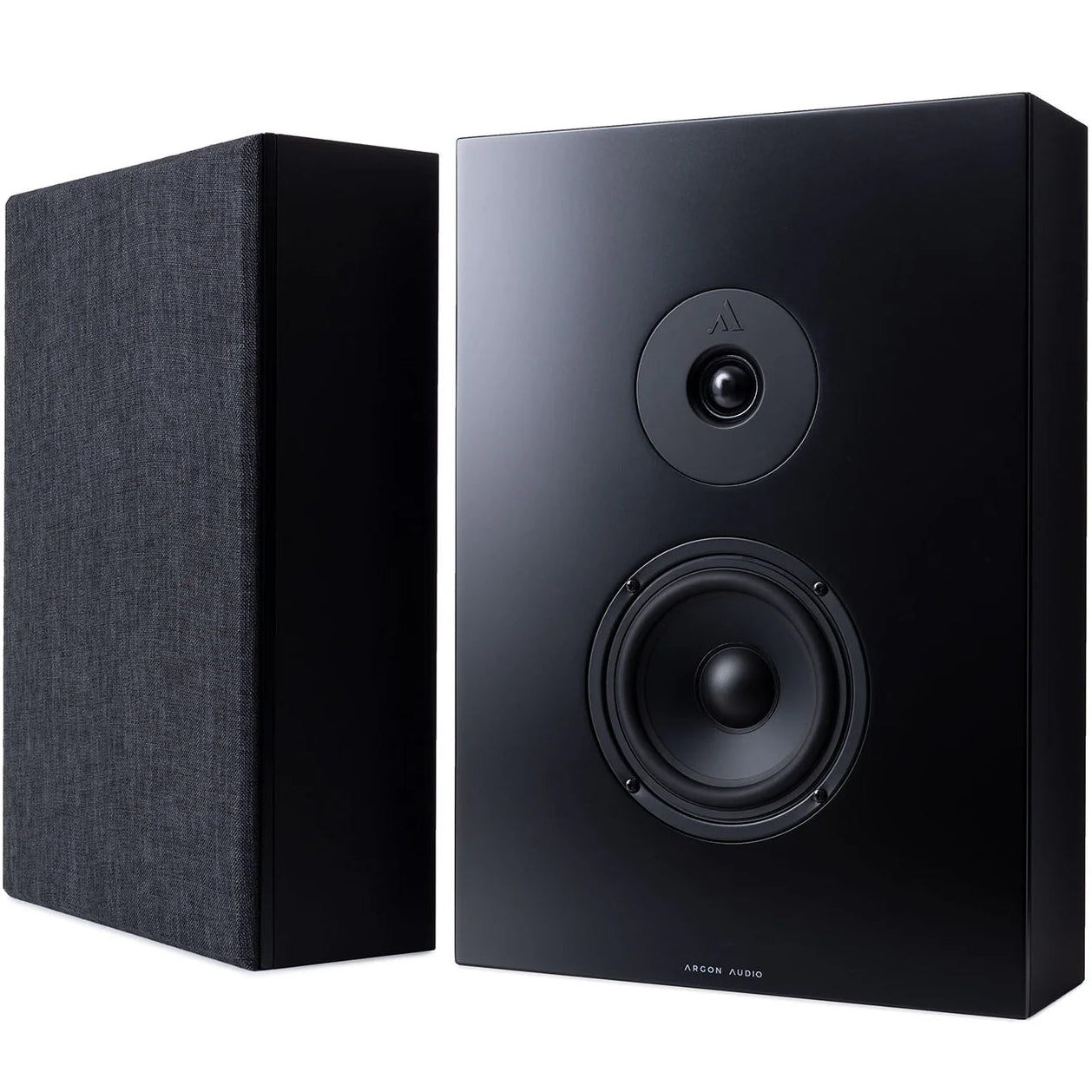 Black Argon Audio Forus 5 wall-mounted in-wall speaker with sleek design, suitable for outdoor and indoor audio setups.