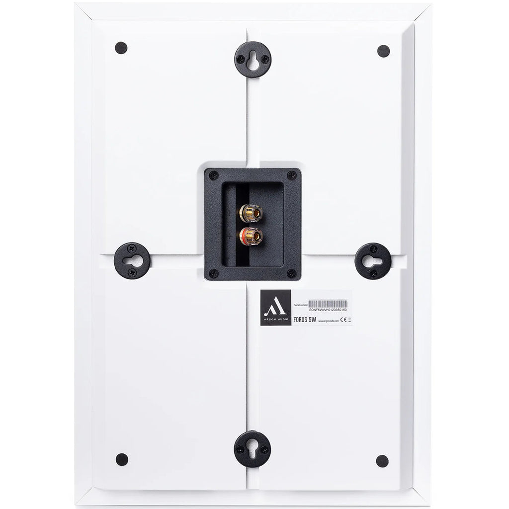 Argon Audio Forus 5 wall-mounted in-wall outdoor speakers with white finish, designed for outdoor audio installation.