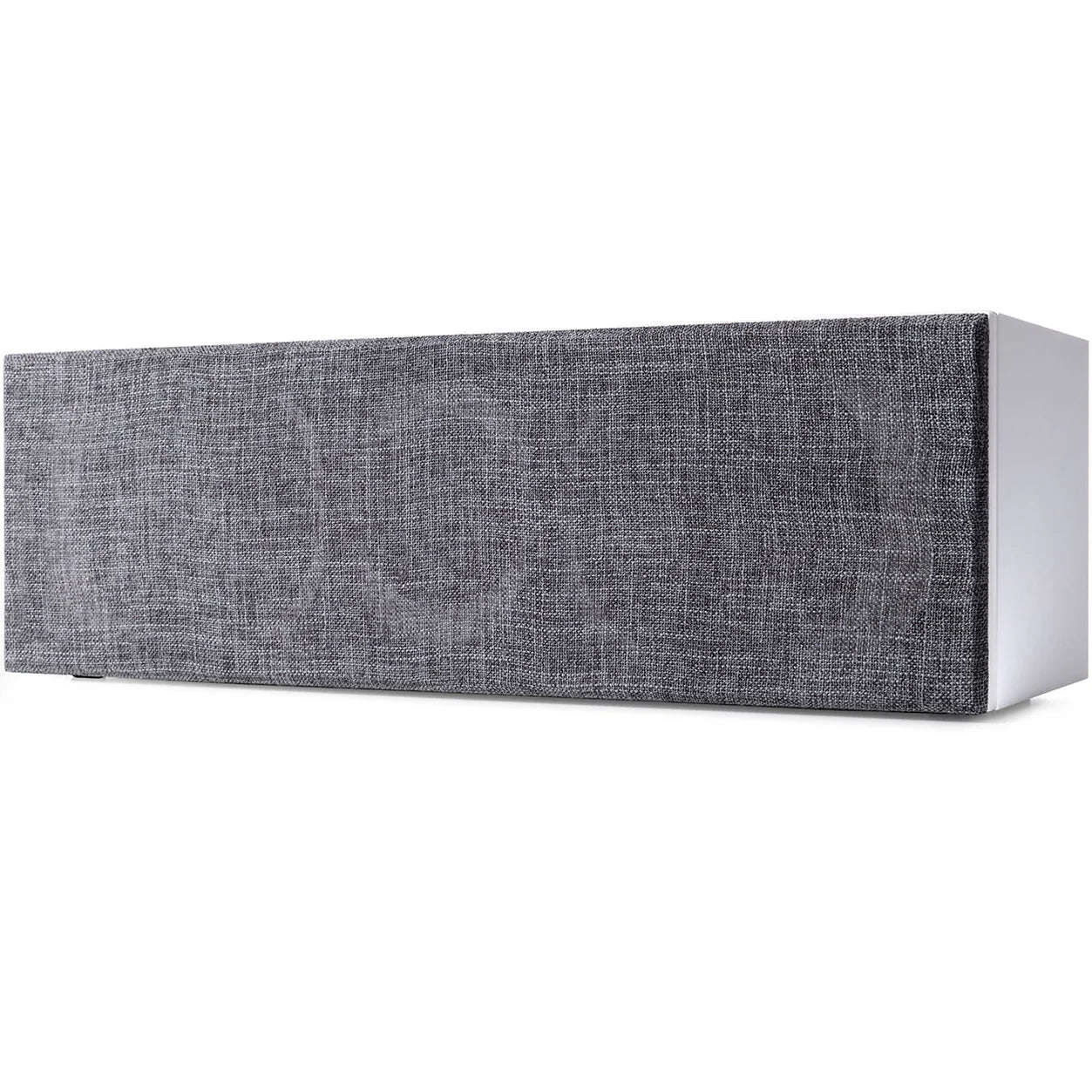 Argon Audio Forus Center speaker in white, showcasing its sleek design and front grille for home theater audio setup.