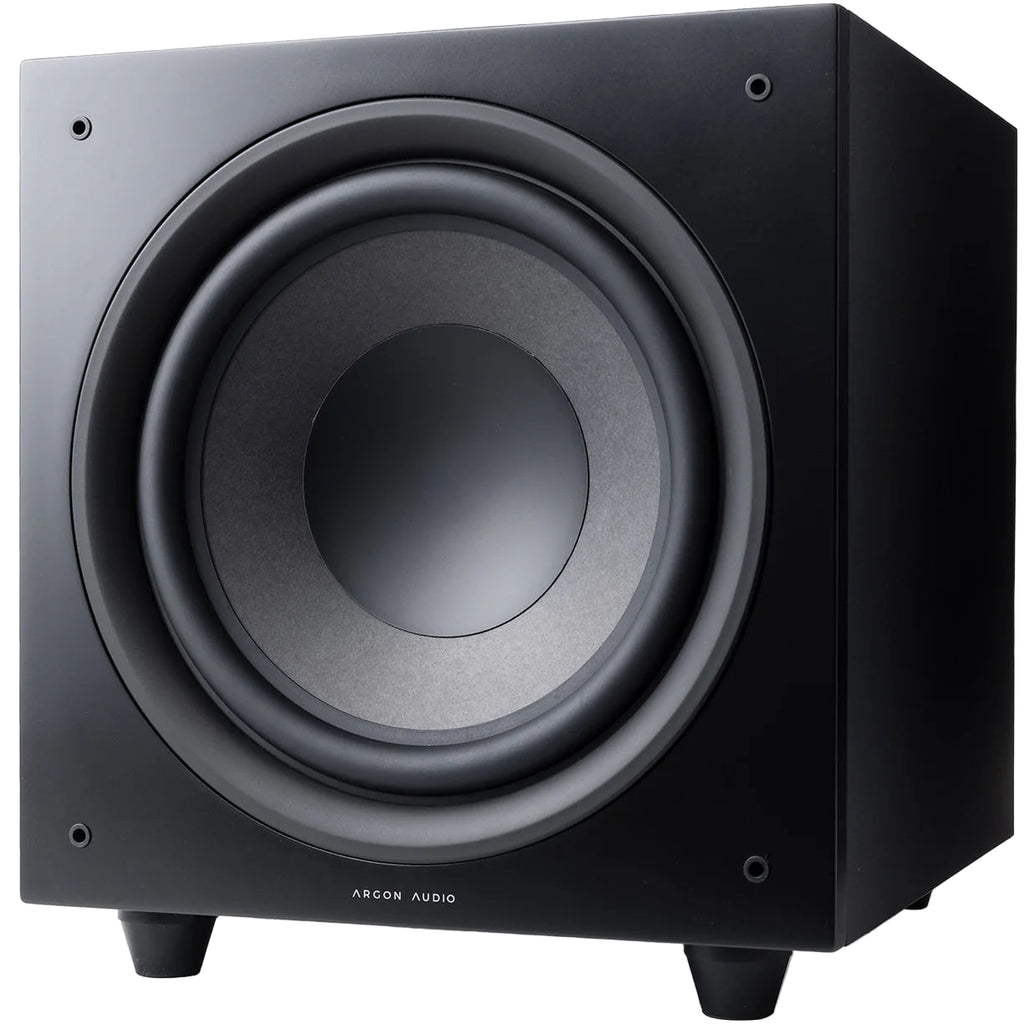Black Argon Audio Malmö Sub 10 subwoofer with sleek design and compact size, perfect for enhancing home audio systems.