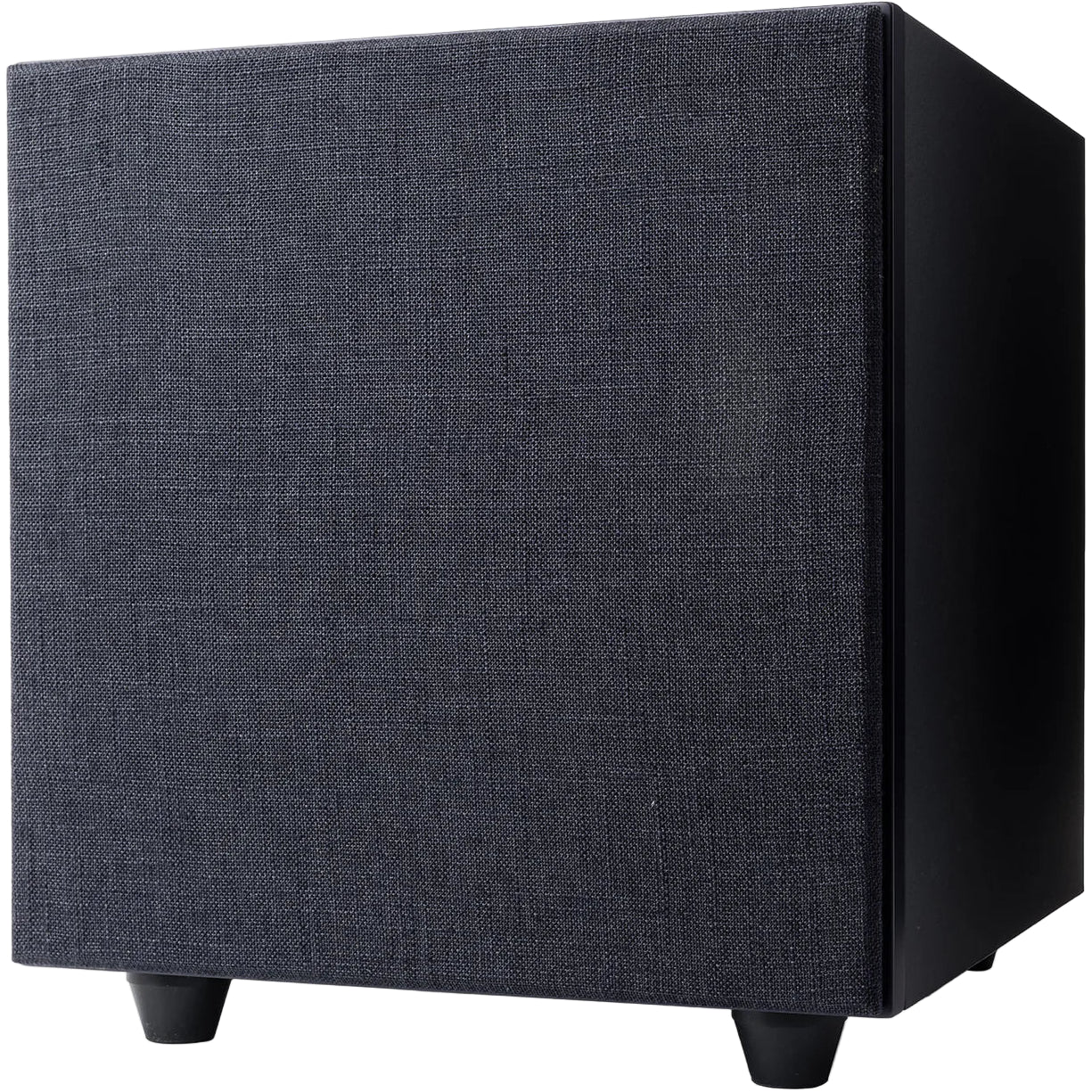 Black Argon Audio Malmö Sub 10 subwoofer showing a sleek design with a compact enclosure and control panel on top.