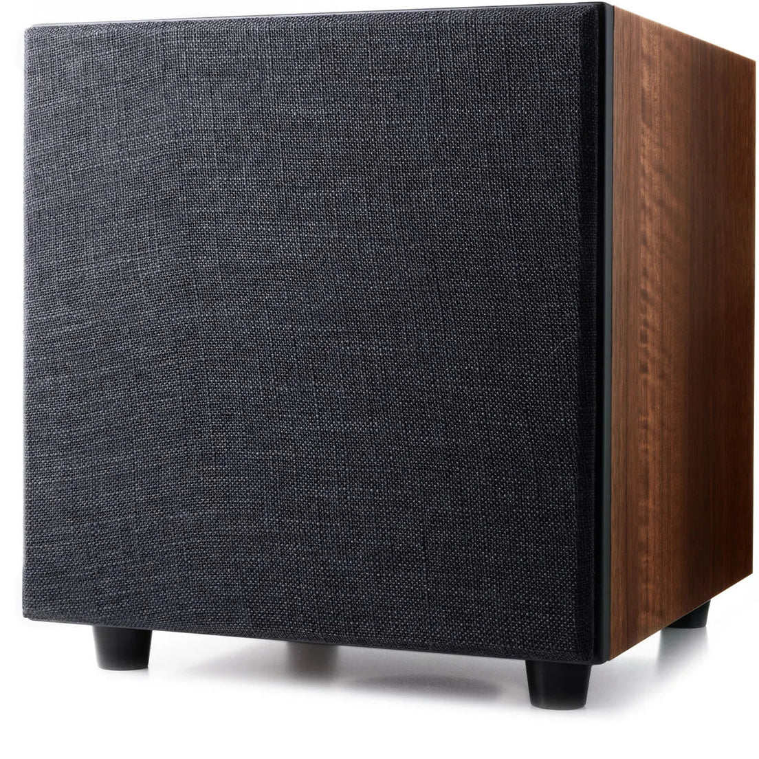 Argon Audio Malmö Sub 6 subwoofer with sleek black finish and front-firing speaker cone, designed for deep bass in home audio systems.