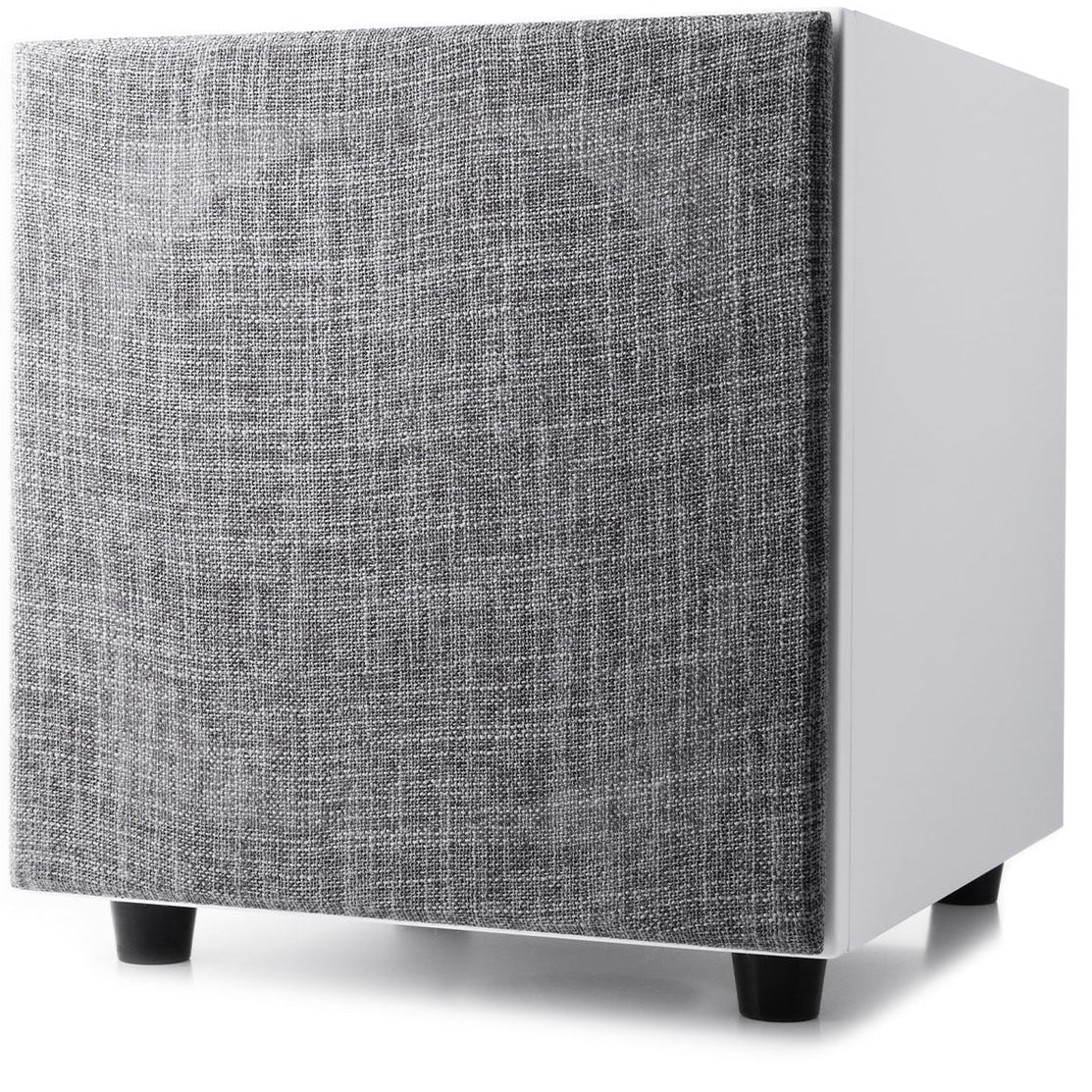 Argon Audio Malmö Sub 6 subwoofer with sleek black finish, featuring a large circular speaker and control panel on the side.