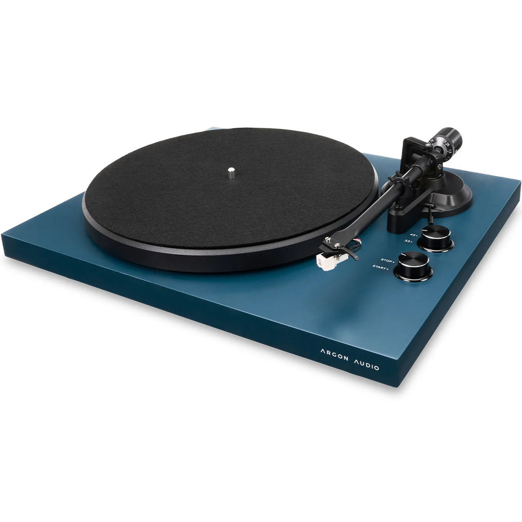 Black Argon Audio TT MK2 turntable with tonearm and platter, showcasing its sleek design and modern features.