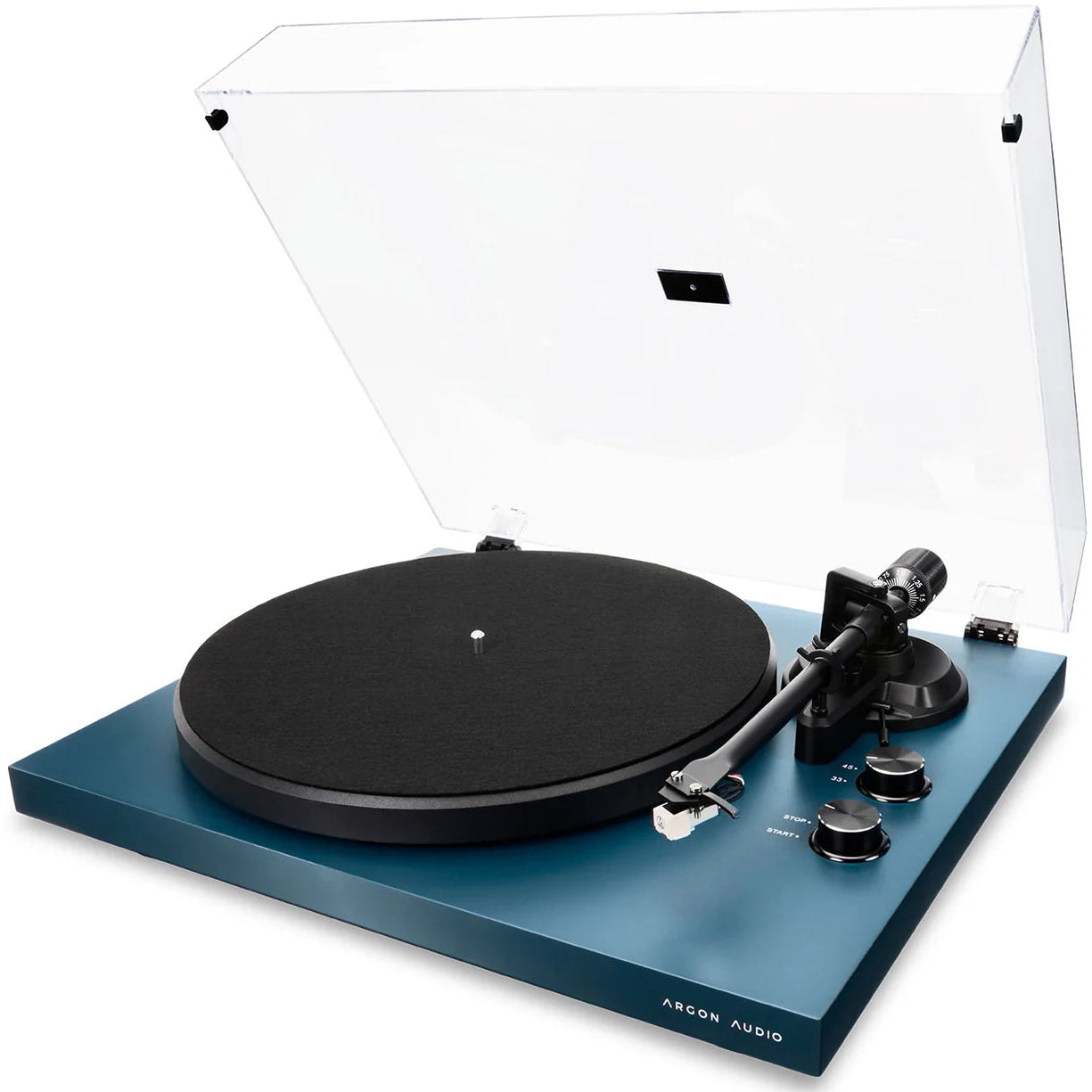 Argon Audio TT MK2 turntable with black finish, featuring a sleek design and tonearm for high-quality vinyl playback.