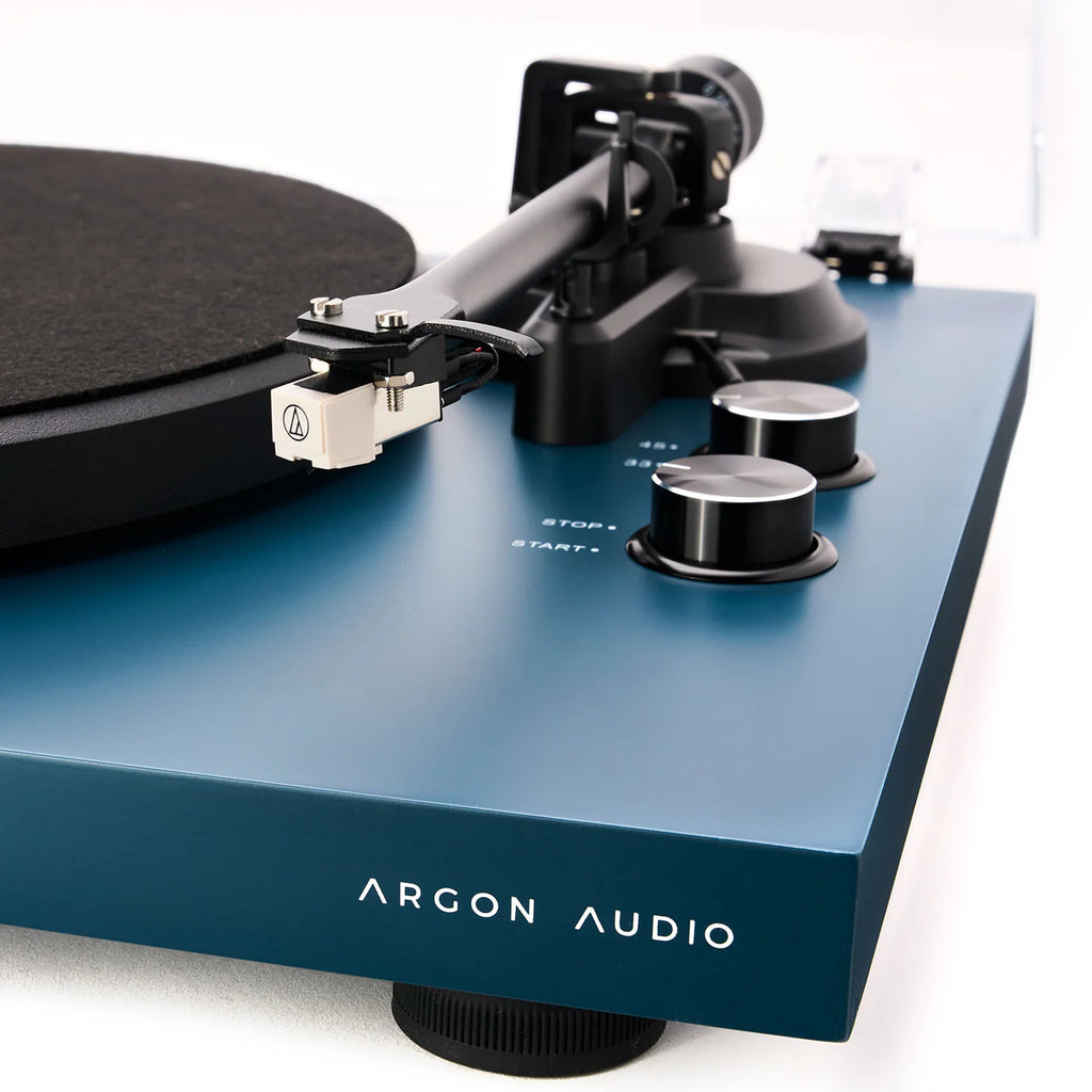 Black Argon Audio TT MK2 turntable with matte finish, featuring a sleek design and tonearm for vinyl record playback.