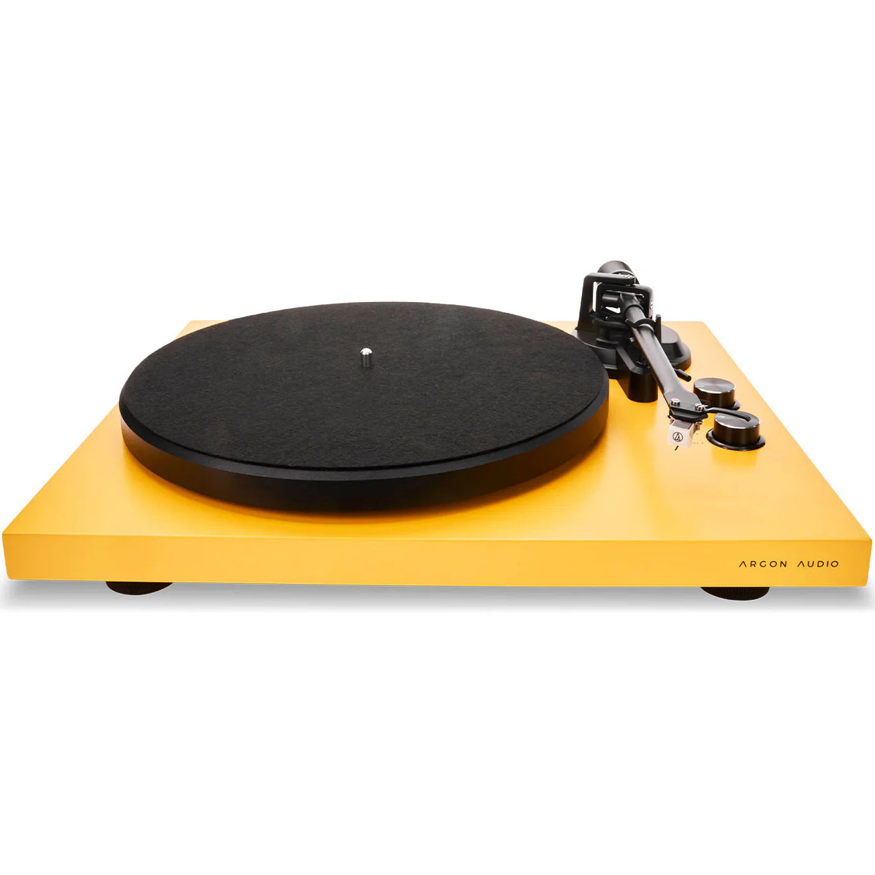Argon Audio TT MK2 turntable with sleek design and wooden finish, showcasing the audio equipment's modern and stylish appearance.