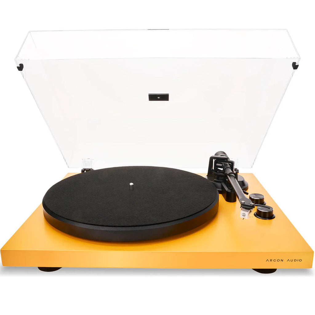 Argon Audio TT MK2 turntable with black and silver finish, featuring a sleek design and tonearm for high-quality vinyl playback.
