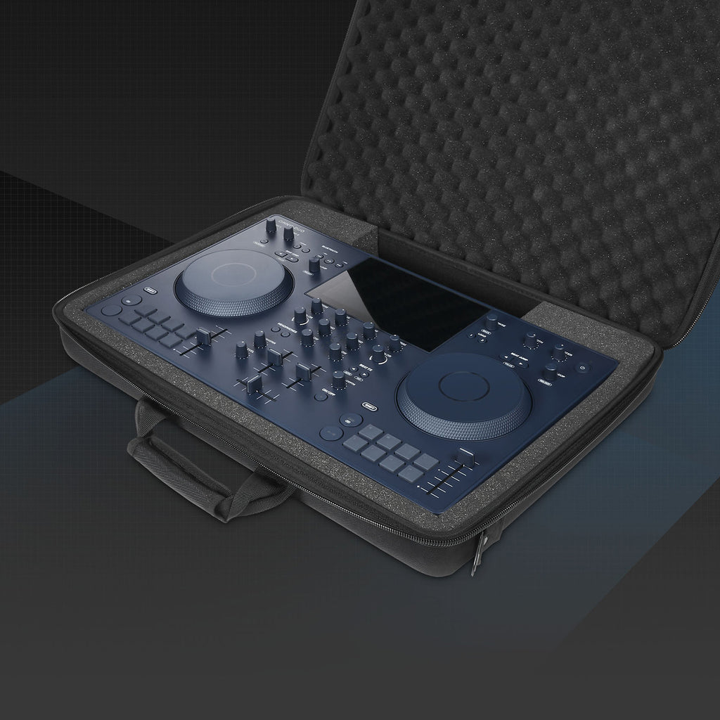 AlphaTheta Omnis-Duo DJ hardcase bag with padded compartments and sturdy handles for secure transport of DJ equipment.