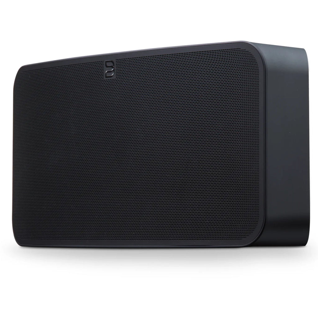 Bluesound Pulse 2i wireless speaker in black, showing a sleek rectangular design with control buttons on top.