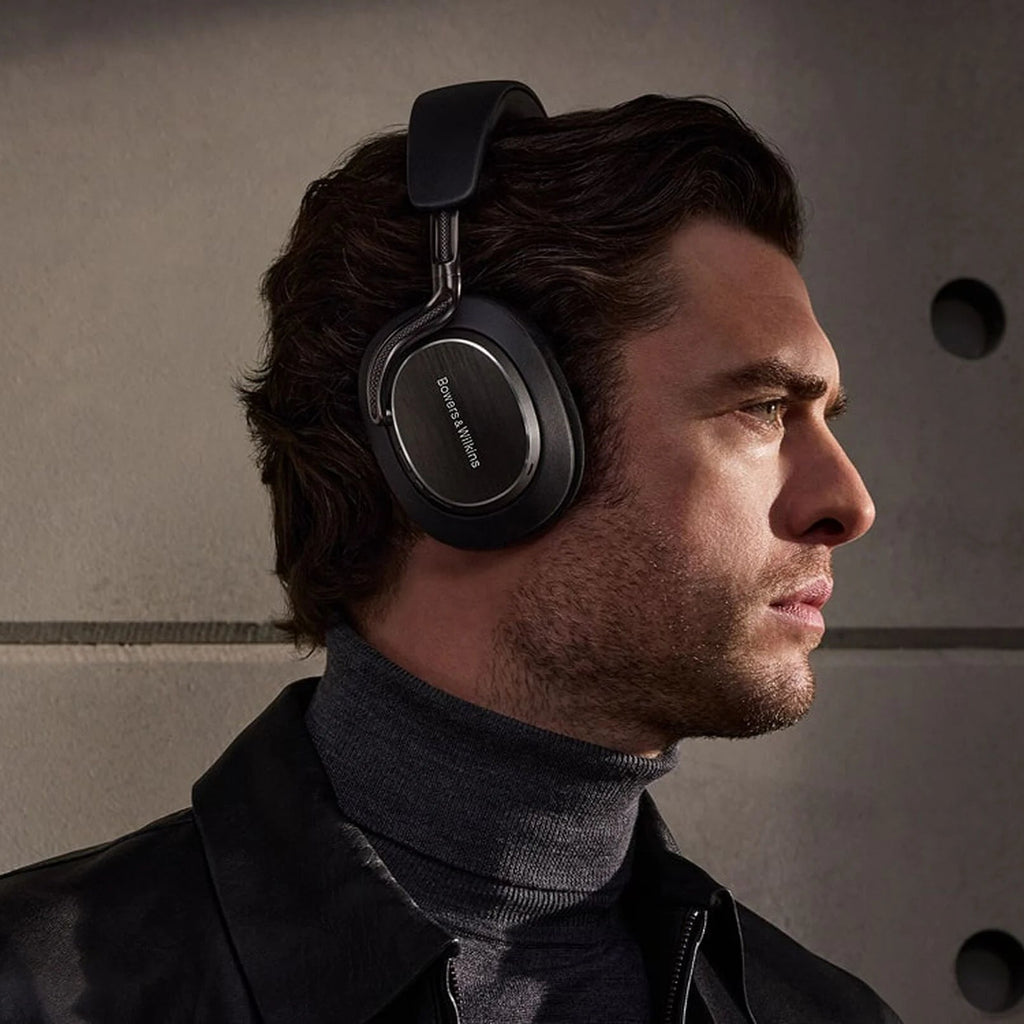 Bowers & Wilkins Px8 S2 wireless headphones with sleek black design and padded ear cups, showcasing premium audio comfort.