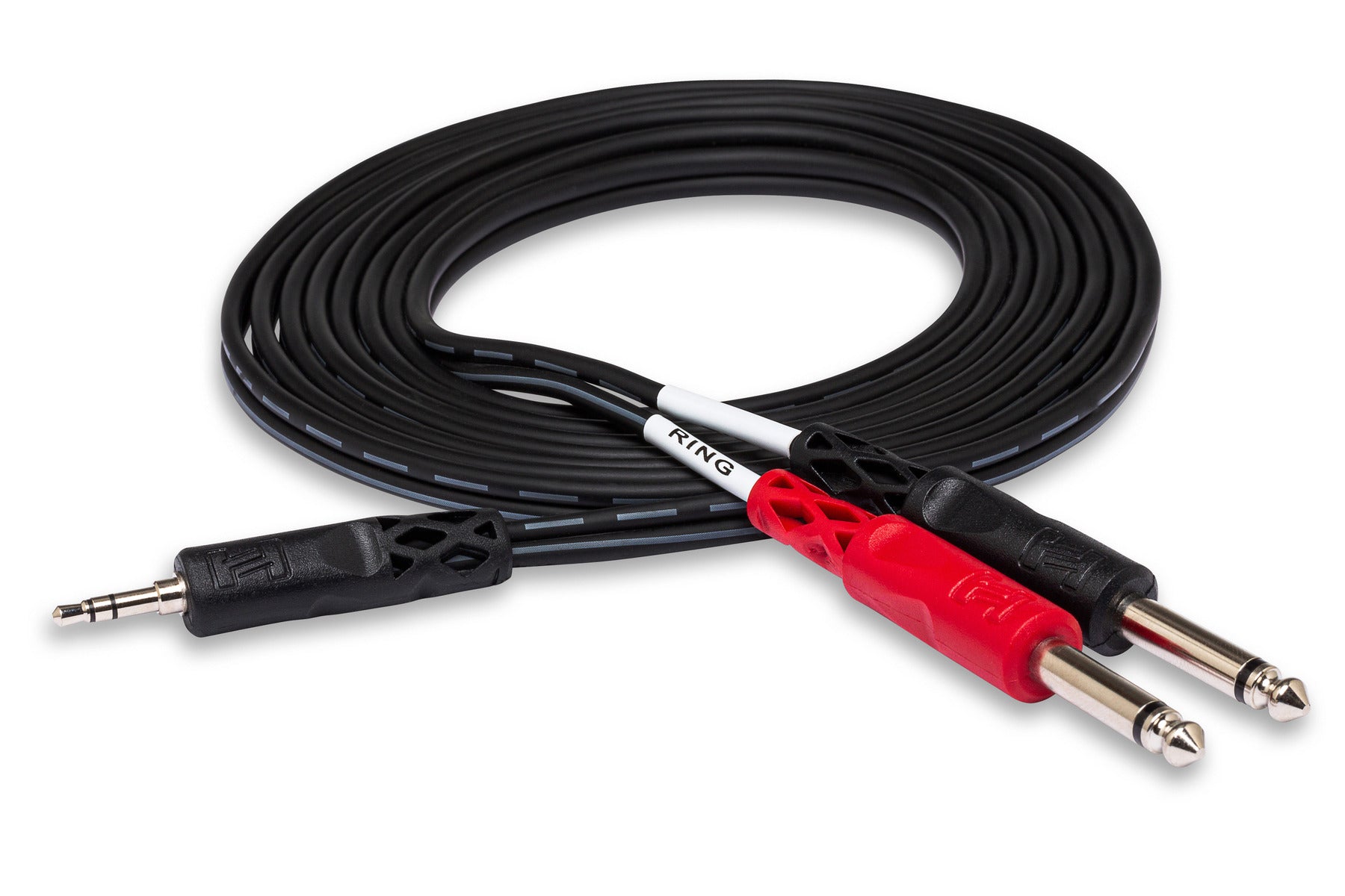 Hosa CMP-150 3.5mm TRS - Dual 6.3mm TS Stereo Breakout cable, full coiled cable view