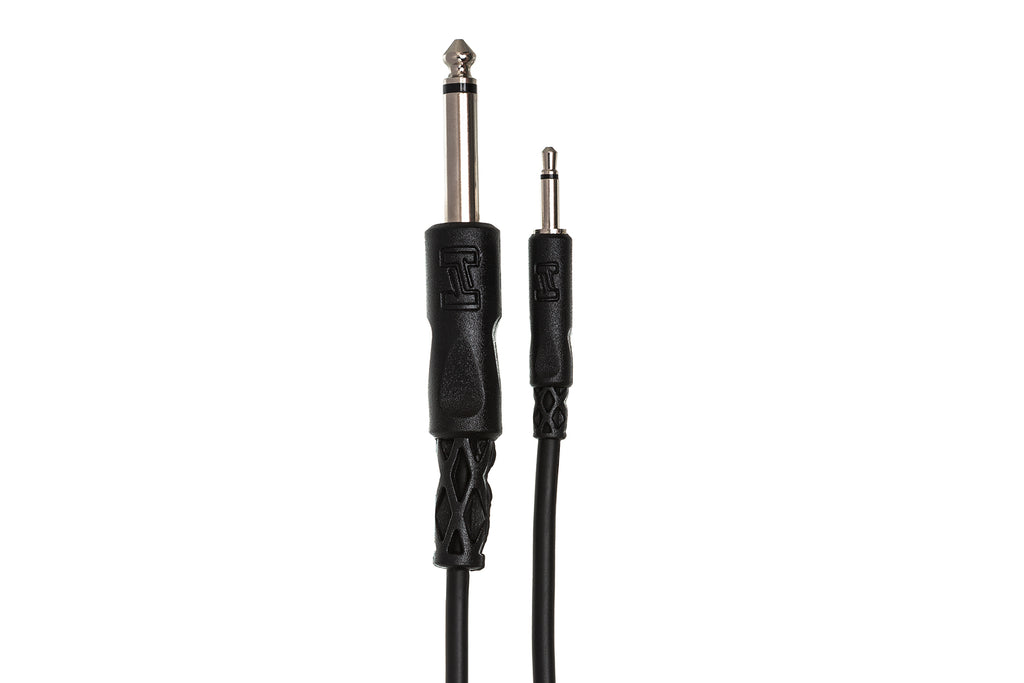 Hosa CMP-300 3.5mm TS - 6.3mm TS Mono cable, 3.5mm TS and 6.3mm TS connectors close-up