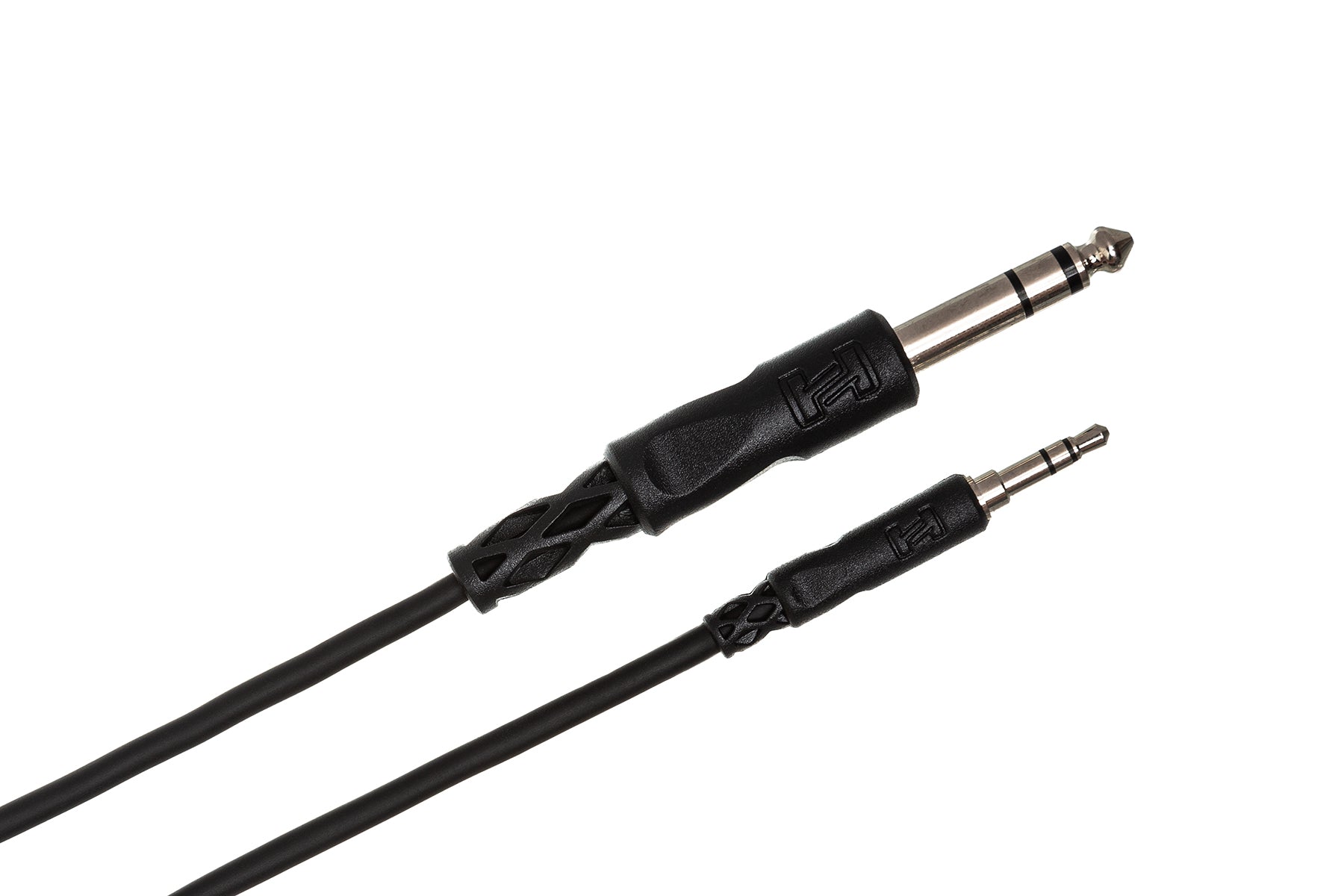 Hosa CMS-100 3.5mm TRS - 6.3mm TRS Stereo cable, angled connector view