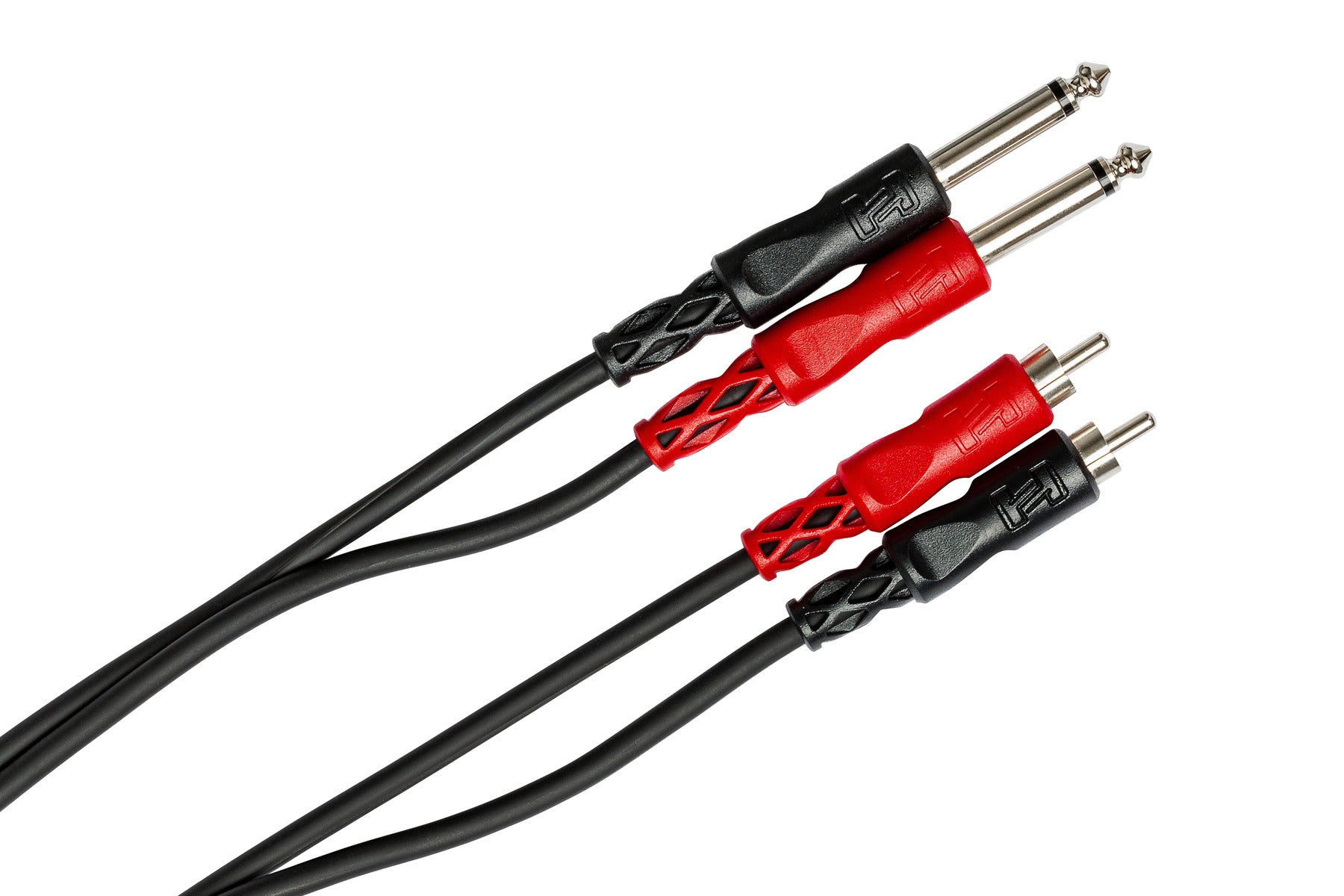 Hosa CPR-200 6.3mm TS - Dual RCA Stereo cable, angled connector view