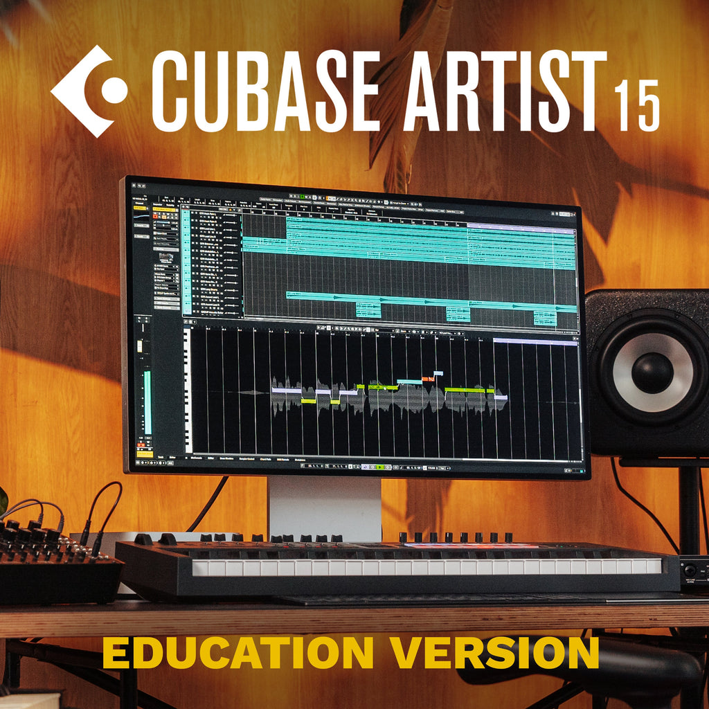 Steinberg Cubase Artist 15 education version DAW software box with colorful graphics and product details.
