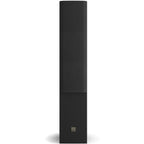 Black DALI Opticon 6 MK2 passive floorstanding speaker with sleek design and large driver cones for high-quality sound.