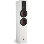DALI Opticon 6 MK2 passive floorstanding speakers with white finish, showcasing sleek design and large drivers for high-quality sound.