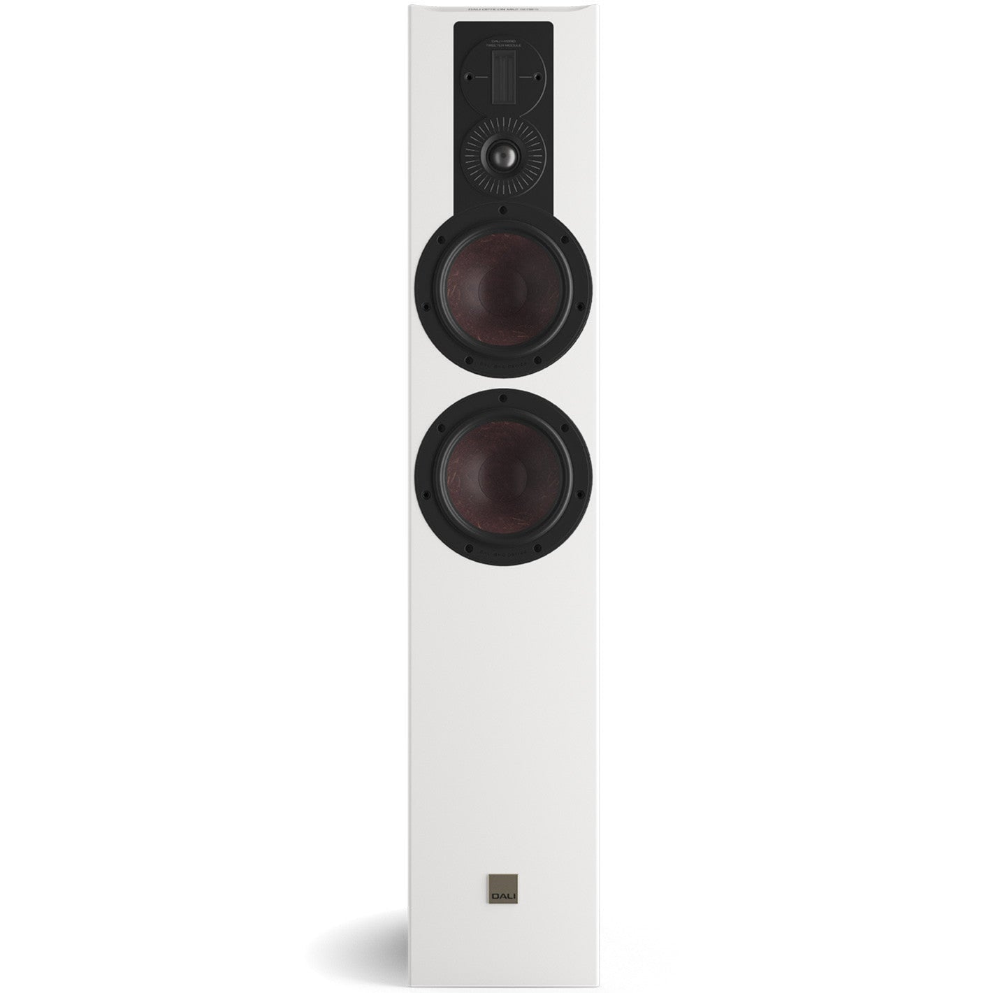 DALI Opticon 6 MK2 passive floorstanding speakers with sleek white finish and modern design, showcasing their large speaker drivers.