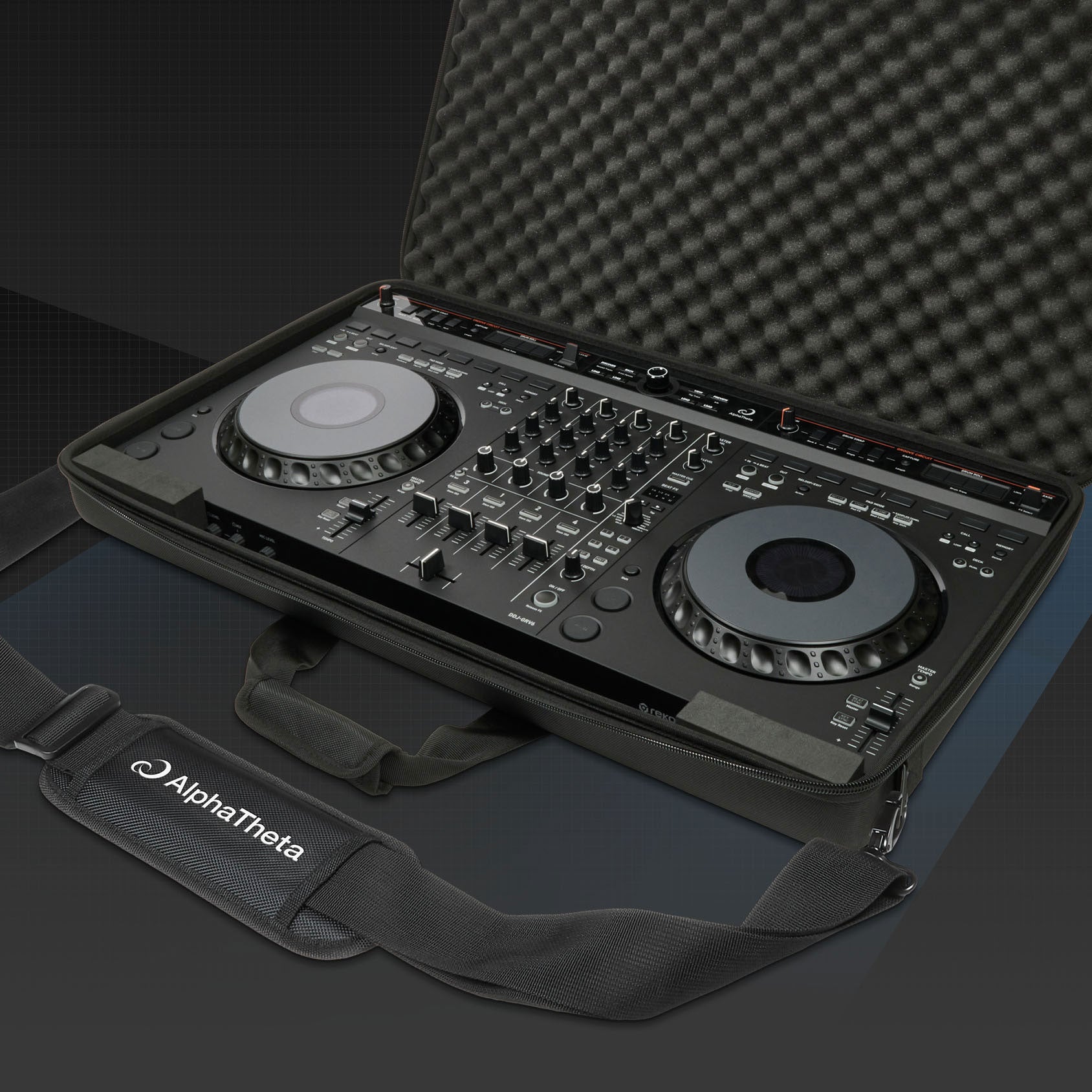 AlphaTheta DJC-GRV6 DJ hard case bag with padded handles and zipper closure for DDJ-GRV6 controller protection