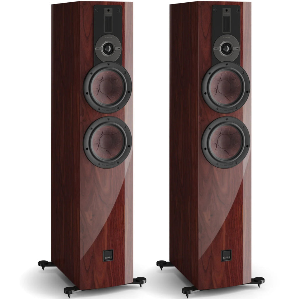DALI Rubikore 6 passive floorstanding speakers with sleek black cabinets and stylish design, ideal for high-quality home audio setups.