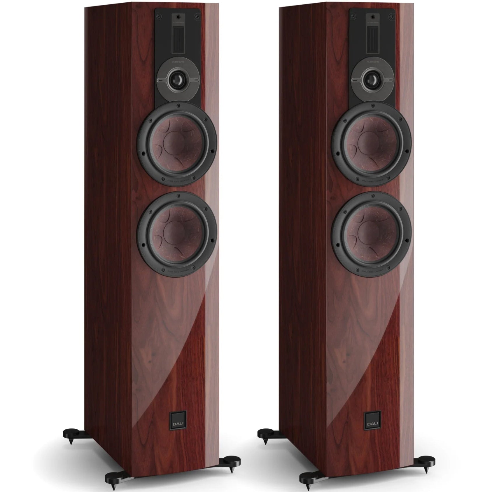 DALI Rubikore 6 passive floorstanding speakers with sleek black cabinets and stylish design, ideal for high-quality home audio setups.