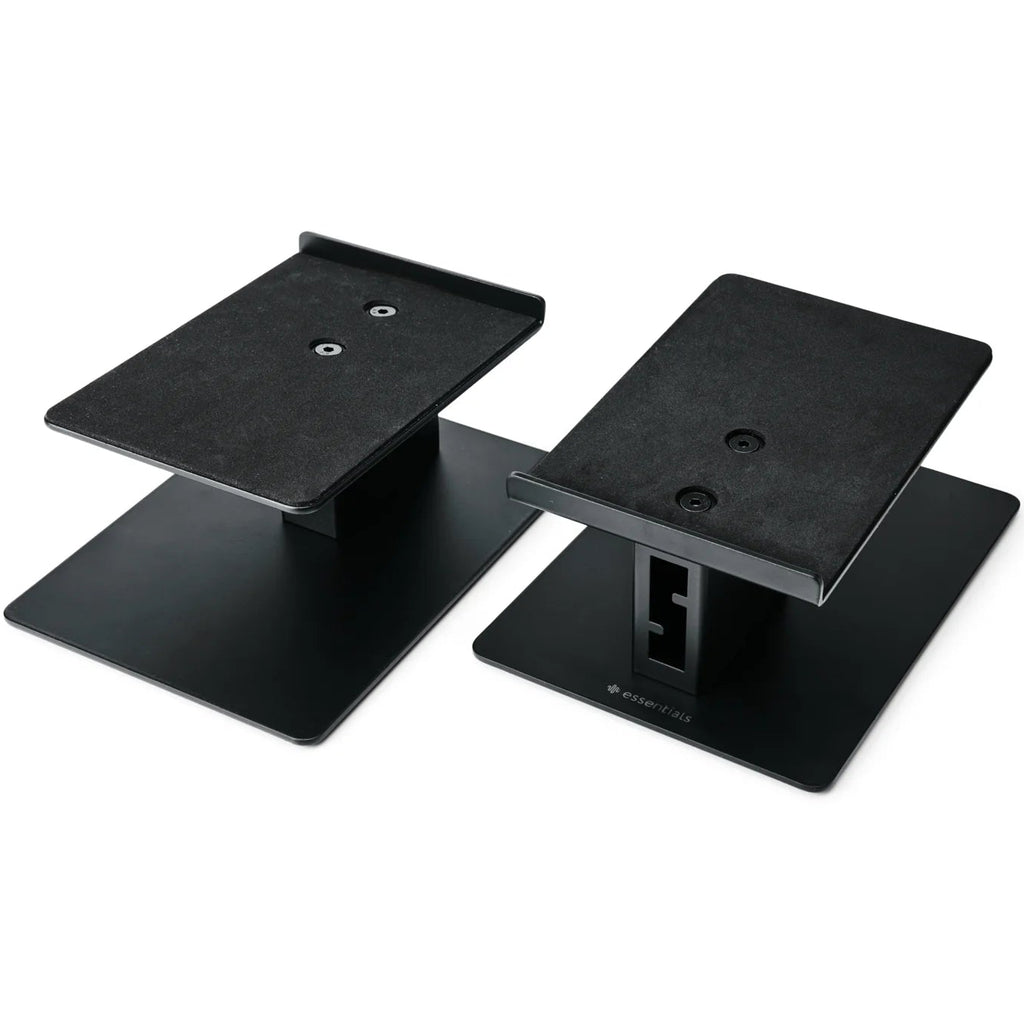 Essentials Kontur 10 speaker stands, black, with adjustable height and sturdy construction for home audio systems.