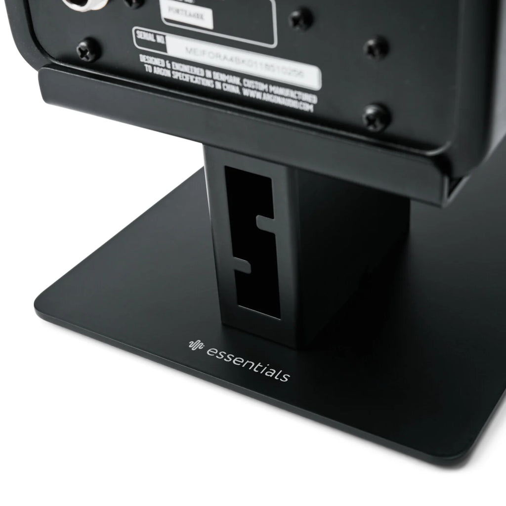 Essentials Kontur 10 speaker stands in black, designed to elevate and stabilize audio speakers for optimal sound quality.