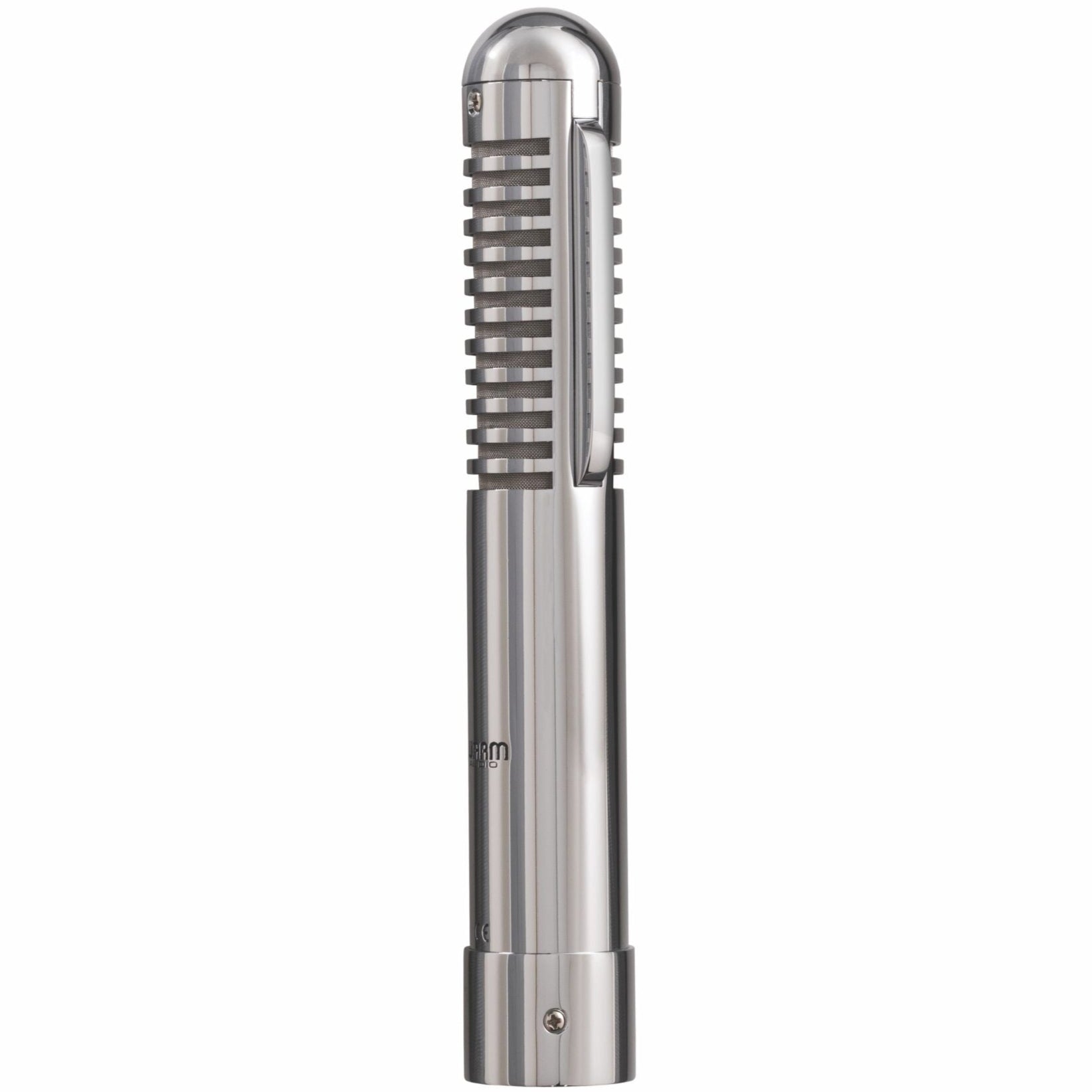 Warm Audio Fen-tone ribbon microphone shown from the side, highlighting its sleek design and vintage-inspired build.