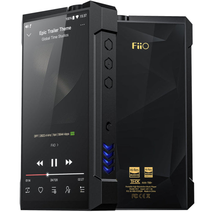 FiiO M17 portable music player with large display and sleek design, showcasing high-resolution audio capabilities