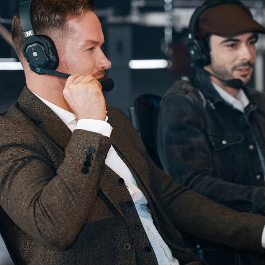 Hollyland Solidcom SE Pro remote headset for video accessories, featuring a sleek design and adjustable microphone.