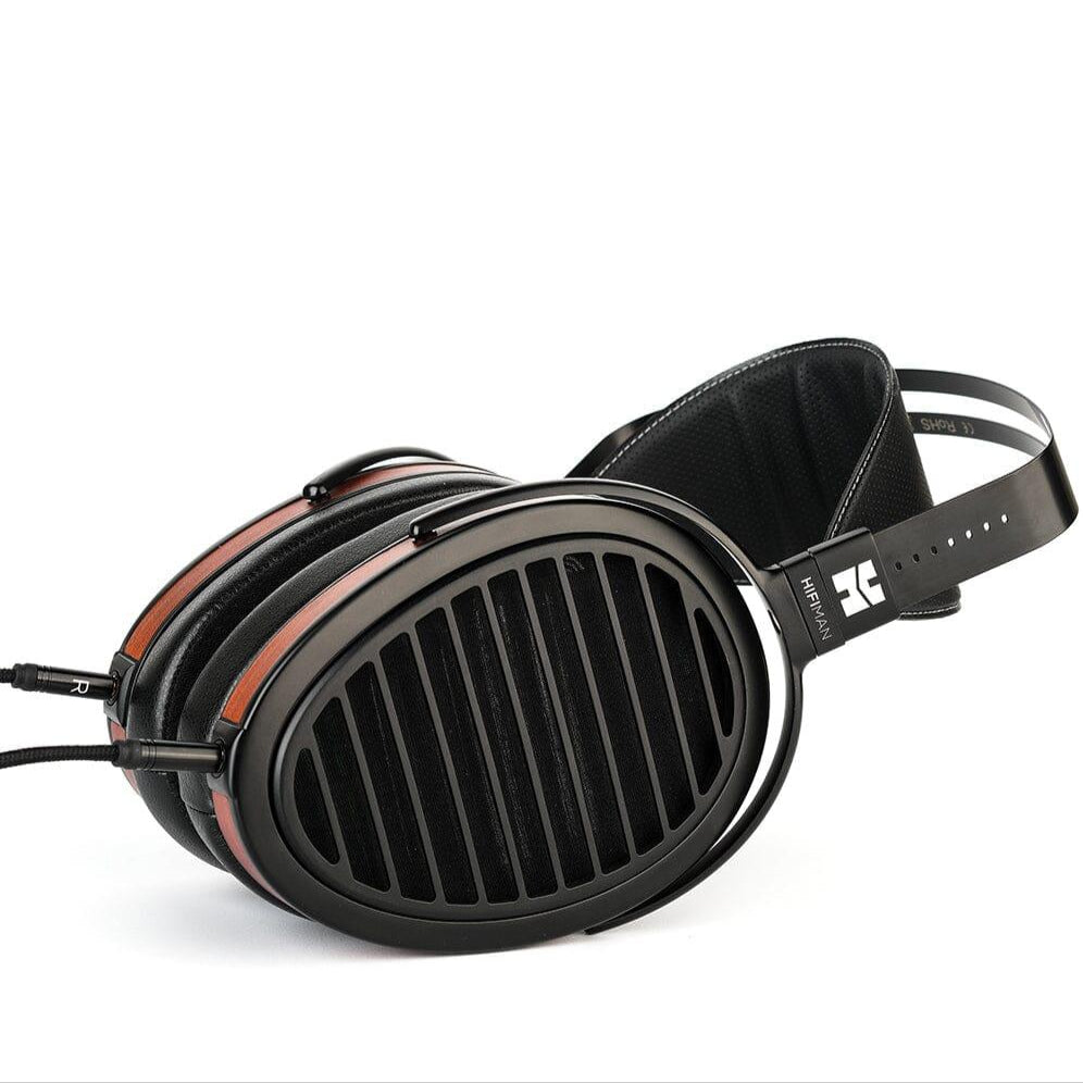 HiFiMAN Arya Organic wired headphones with open-back design and plush ear cushions, showcasing high-fidelity audio quality.