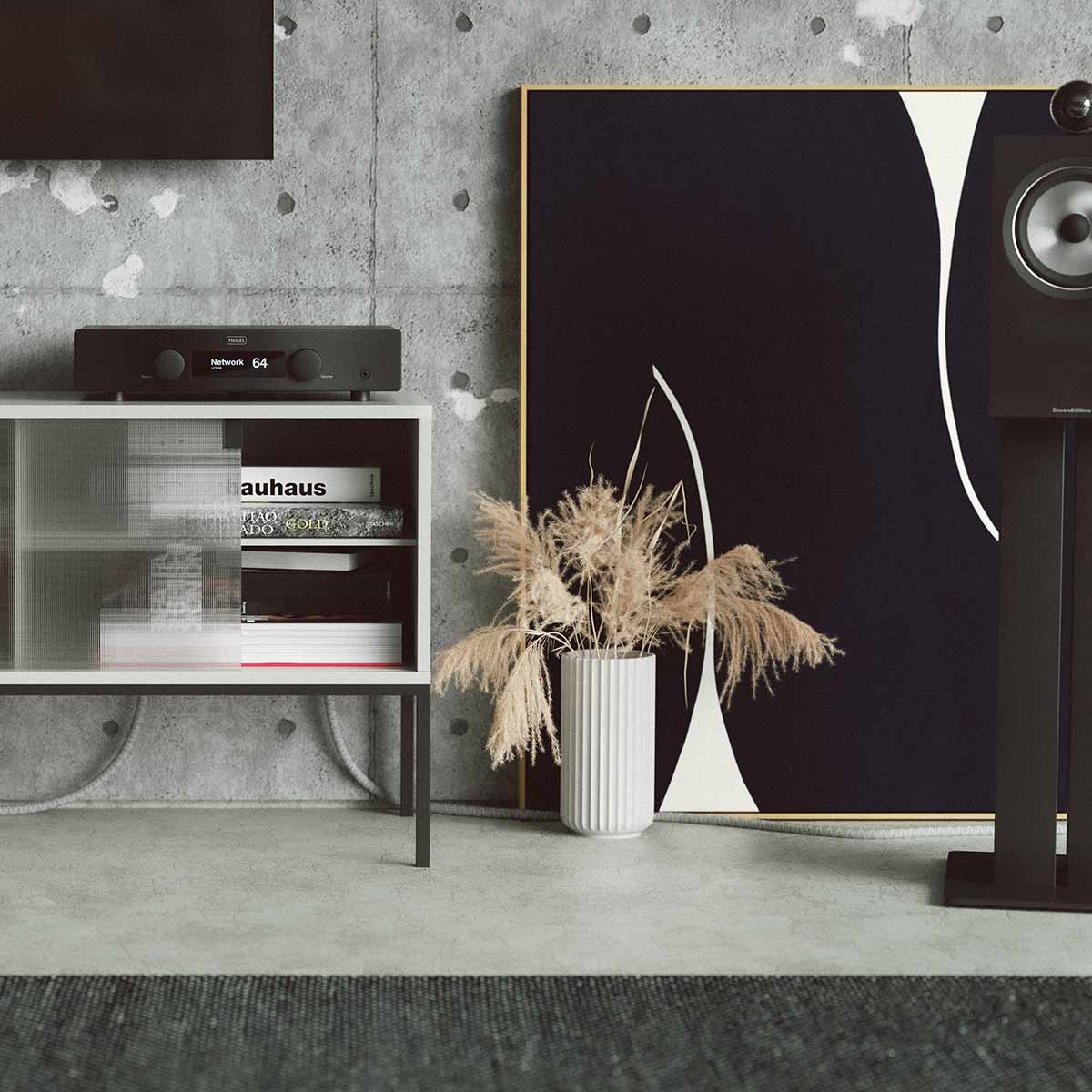Interior view of the Hegel H95 music streamer showing its sleek design and front display interface.