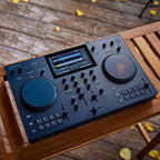AlphaTheta Omnis-Duo DJ media players with dual decks, colorful interface, and professional controls for seamless music mixing.