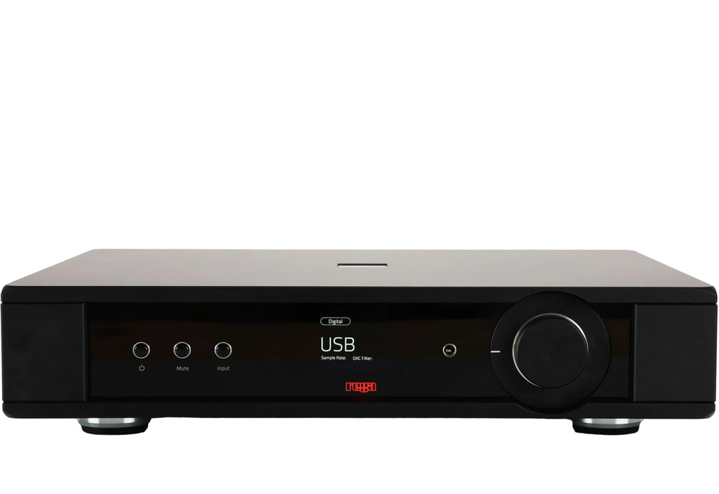 Rega Mercury stereo amplifier with sleek design and control knobs, showcasing high-quality audio hardware.