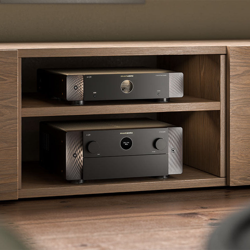 Marantz AMP 30 stereo amplifier with sleek black design and control knobs, part of the Marantz AV series.