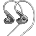 Meze Audio Astru wired in-ear monitor headphones with sleek design and black earbuds, showing the detailed ear tips.