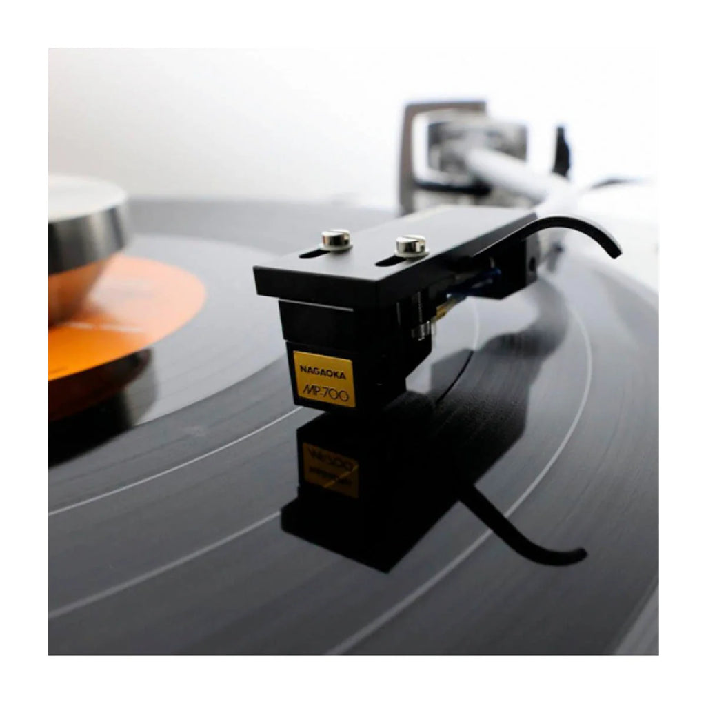 Nagaoka MP-700H turntable cartridge with headshell, stereo audio cartridge for high-quality record player setup.