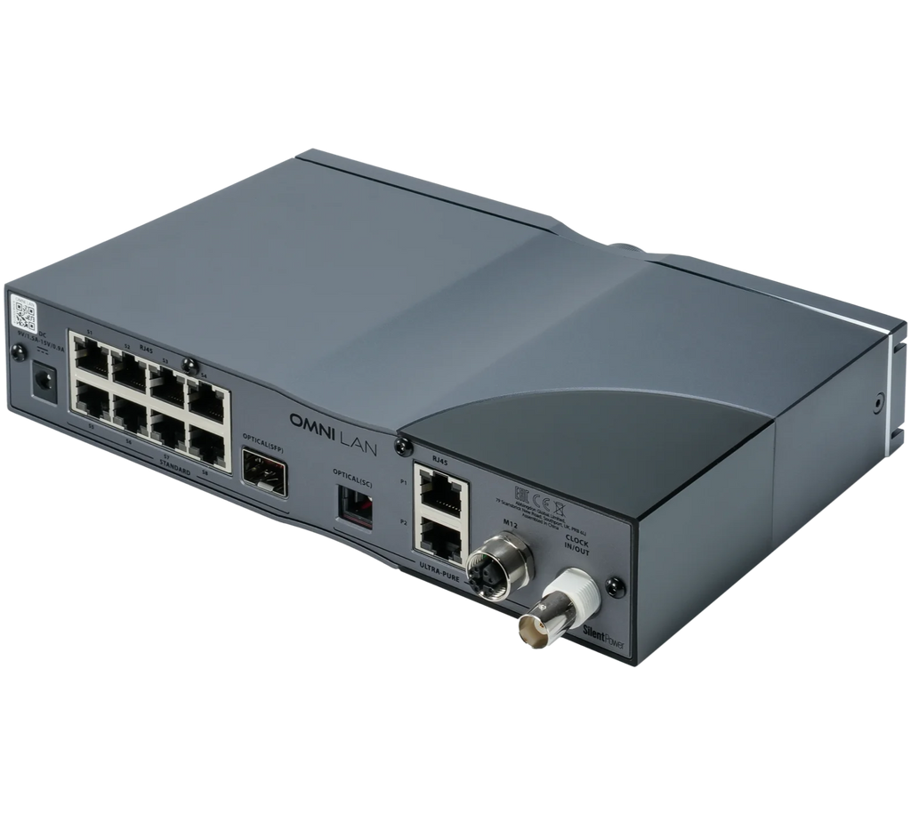 SilentPower OMNI LAN noise filter and conditioner for network cables, designed to reduce electrical interference and improve signal quality.