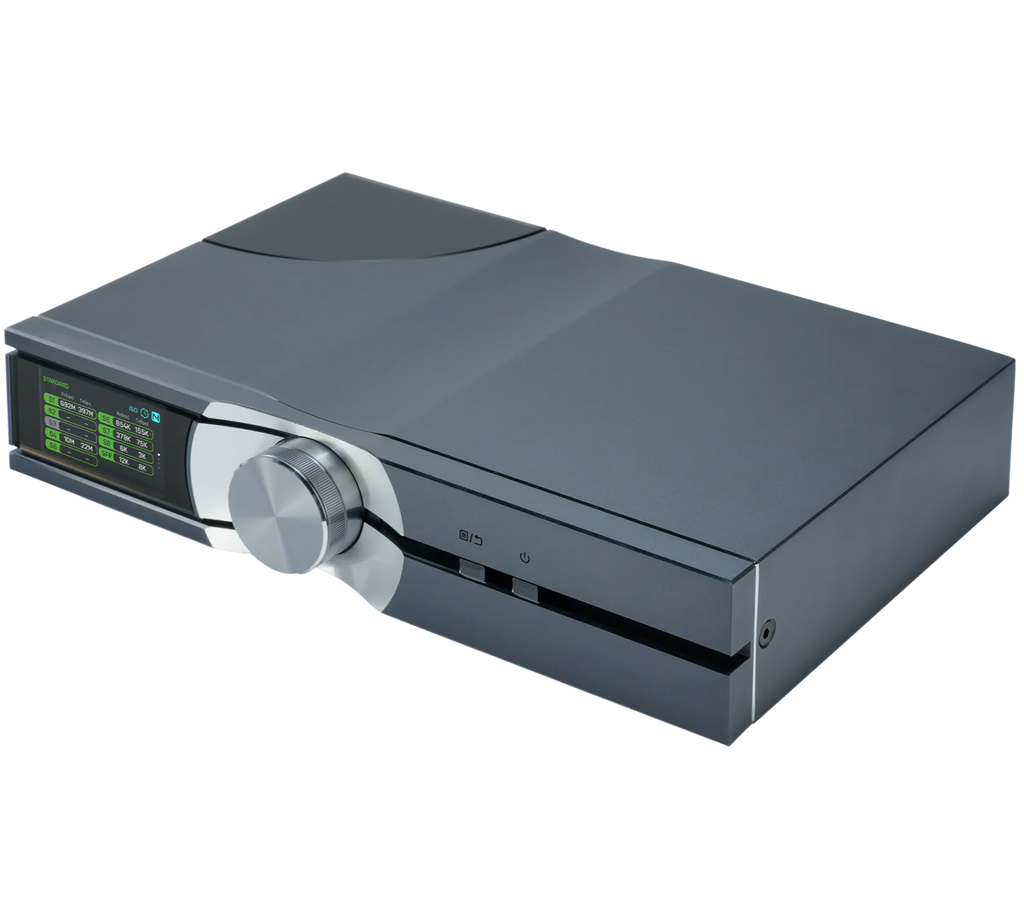 SilentPower OMNI LAN noise filter and conditioner showing a sleek black device with ports for network connections.