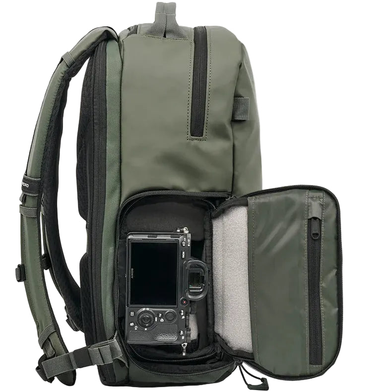 Wandrd Prvke Zip video equipment bag in Wasatch Green with camera access panel and sturdy design for photographers and videographers.