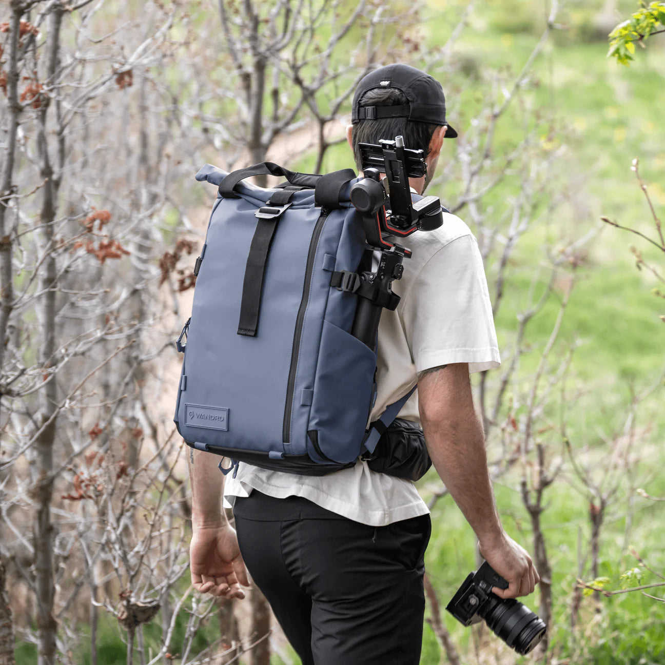 Wandrd Prvke bag in Aegean Blue designed for video equipment storage, with multiple compartments and durable material.