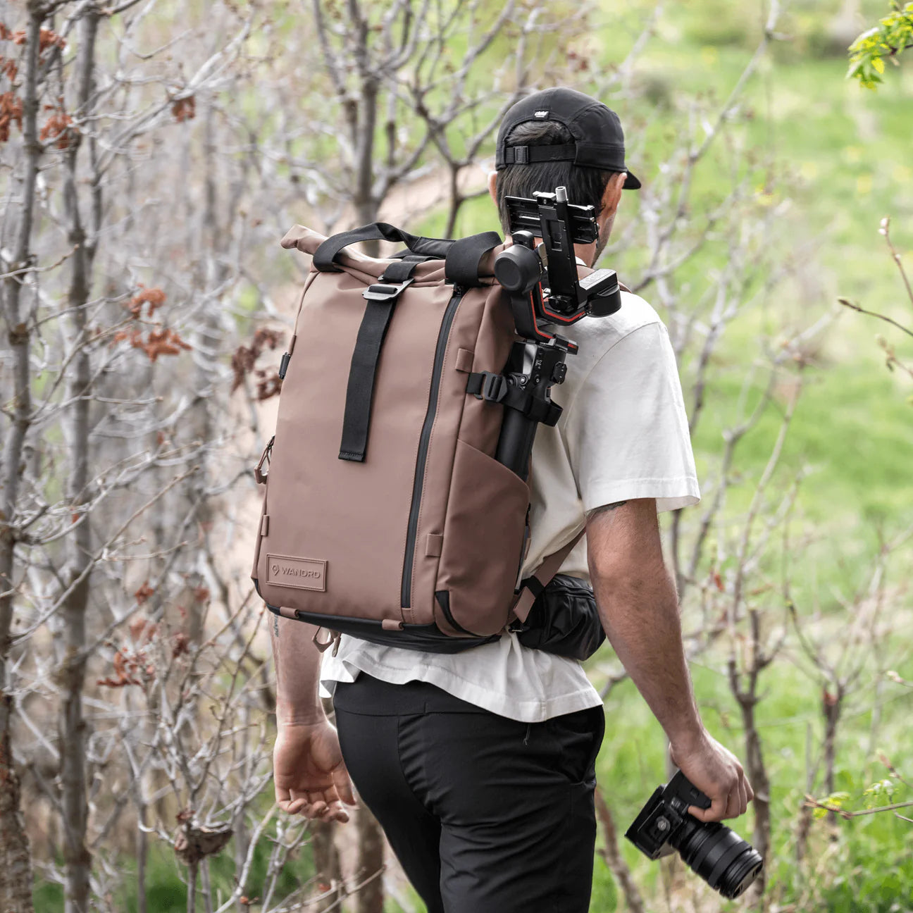 Wandrd PRVKE bag in Atacama Clay, a versatile video equipment bag with multiple compartments for cameras and accessories.