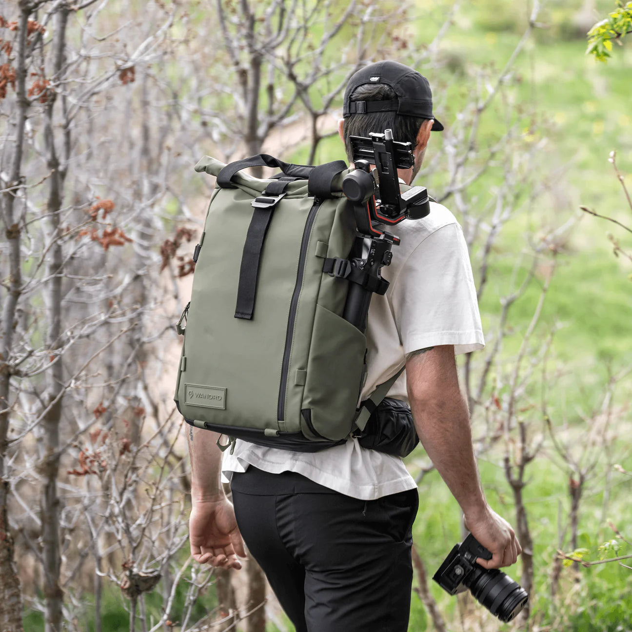 Wandrd Prvke bag in Wasatch Green, designed for video equipment, with multiple compartments and sturdy construction.