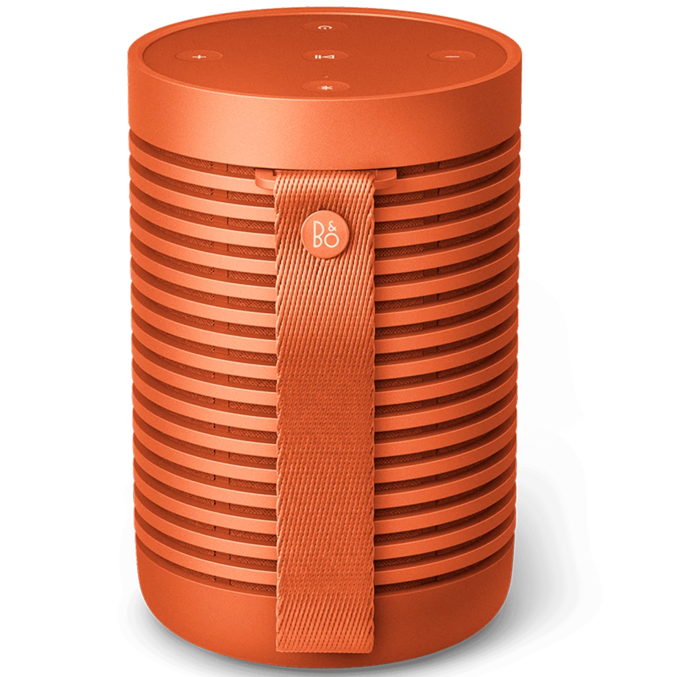 Bang & Olufsen Beosound Explore portable speaker in Bonfire Orange with sleek design and durable build.