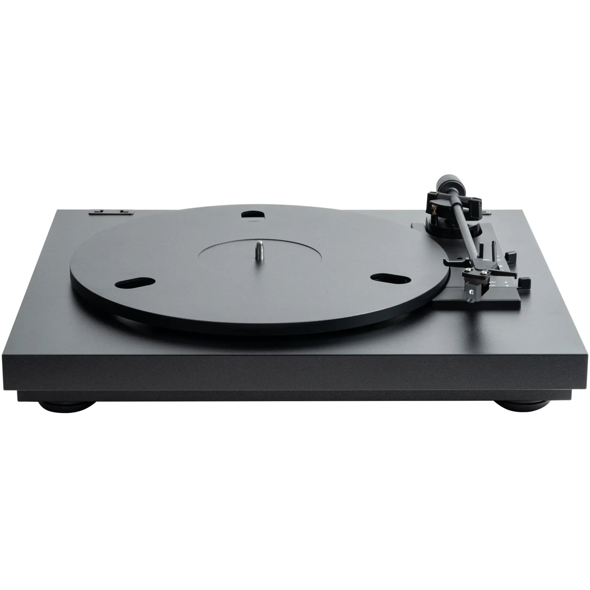 Pro-Ject Automat A1.2 turntable with sleek design, tonearm and platter visible, showcasing modern audio equipment for vinyl listening.